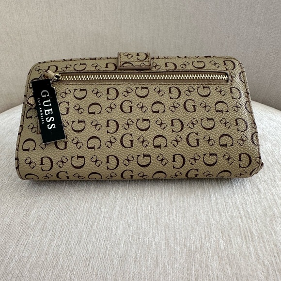 NWT GUESS Los Angeles Vintage Wallet Brown & Tan - Picture 3 of 7